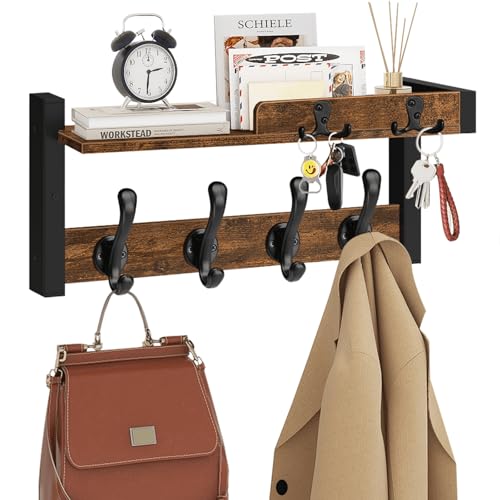 Homode Wall Mounted Coat Rack, Wood Floating Shelf with...