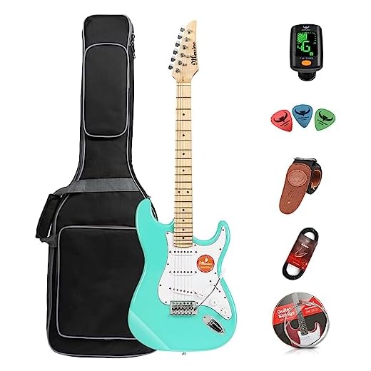Bullfighter Guitarra eléctrica para adultos principiante, traje de guitarra rock profesional para hombres y mujeres con bolsa de guitarra, correa, púas, afinador, cuerdas y cable (Green)