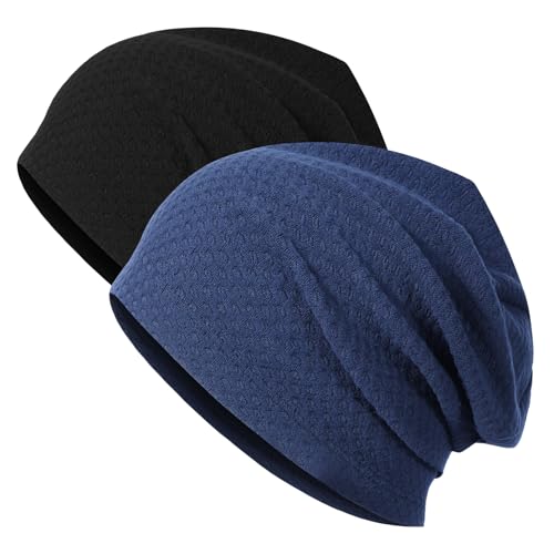 MACOGEAR 2 Pack Slouchy Beanie for Men Women Lightweight Stacked Hat Skull Cap Chemo Cap Night Sleeping Hat for All Seasons