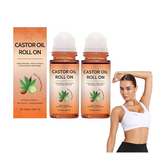 Aceite de ricino orgánico prensado en frío en roll-on, aceite vegetal natural para rostro, cuerpo, masajes y zonas delicadas. Hidratante para pieles secas y sensibles, no graso, 50ml (2 botellas)