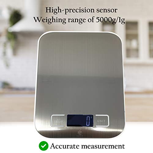 Kitchen Scales MSC Digital Electronic Coffee Weighing Scale for Cooking Baking High-Precision Food, Jewelry Weight Scales, LCD Display, Multifunctional, Tare Feature, Stainless Steel 5kg-AAA - Image 6