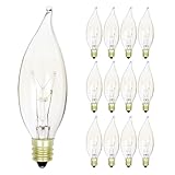 KOR (Pack of 12) 15 Watt Clear Candelabra Base (E12) Flame Tip 120V Decorative Dimmable Chandelier Lights Bulbs