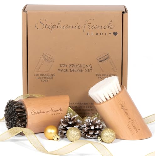 Stephanie Franck Beauty - Dry Brushing Face Brushes - Set de dos cepillos faciales de masaje en seco - uno con cerdas firmes de crin de caballo y el otro con pelo suave de cabra-para un cutis radiante