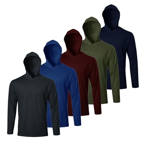 TanBridge Men's Work T-Shirts Long Sleeve Sun Protection Shirt for Men Gym Hoodie Shirts 5 Pack