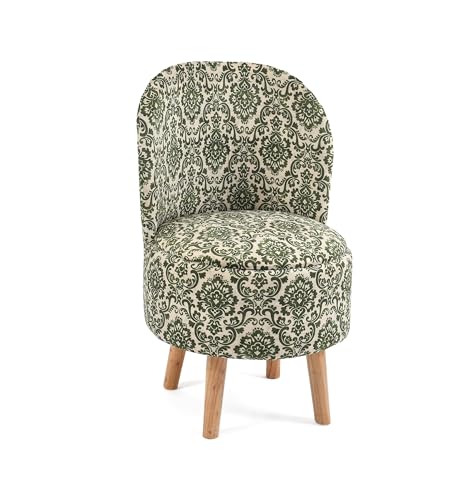 Image of NACIA Velvet Printed Ottoman Chair with Stool Combo | Dressing Table Chair for Bedroom Makeup Room Decor | Modern Upholstered Ottoman with Wooden Legs for Home (18x18x32 Inches, Green Damask)
