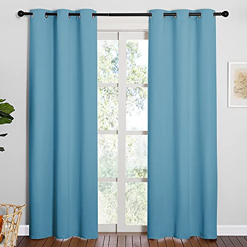 Image of NICETOWN Window Treatment Thermal Insulated Solid Grommet Blackout Curtains /Drapes for Bedroom (Teal Blue, Set of 2 Panels, 42 by 84 Inch)