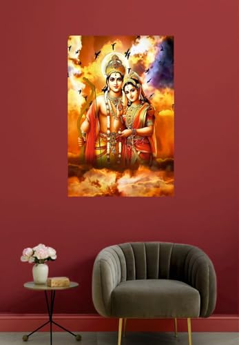 Image of Akki World Jai Shree Ram Bhagwan With Mata Sita Ji God Wall Poster For Pooja Room Living Room, Bedroom. Office (Size - 30 Cm X 46 Cm)