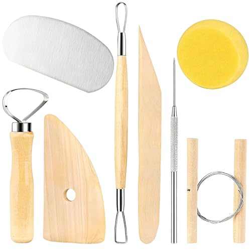 8 Pcs Clay Sculpting Tools Set, Wood Handle and Stainless Steel Pottery Modeling Tools for Polymer and Air Dry Clay, Carving Shaping Smoothing Trimming Kit for DIY Ceramics Crafts Beginners Adults