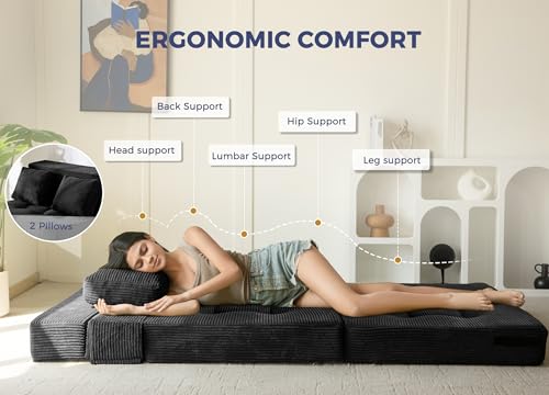 Image of MAXYOYO Convertible Sofa Bed, Fold Out Sofa Couch with Pillow, 4 in 1 Tufted Folding Couch Bed Foam Floor Couch, Lazy Chair for Living Room Bedroom Guest Room, Black