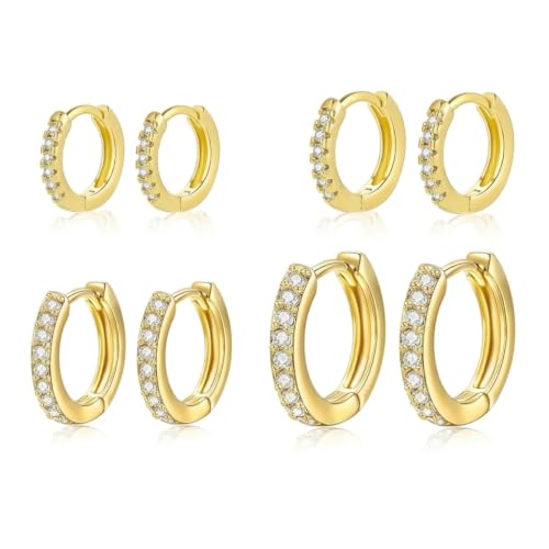 Image of SANNIDHI 4 Pairs Hoop Earrings for Women Men Stylish Stainless Steel 8mm 10Mmm 12mm 14mm Ear Rings Trendy Cartilage Surgical Hoops Earrings for Women Girls Men - Silvercolor
