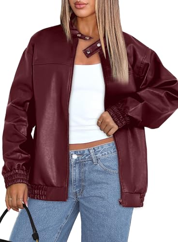 Image of Sampeel Leather Jacket Women Faux Oversized Motorcycle Bomber Coats 2026 Fall Fashion Outfits Winter Clothes