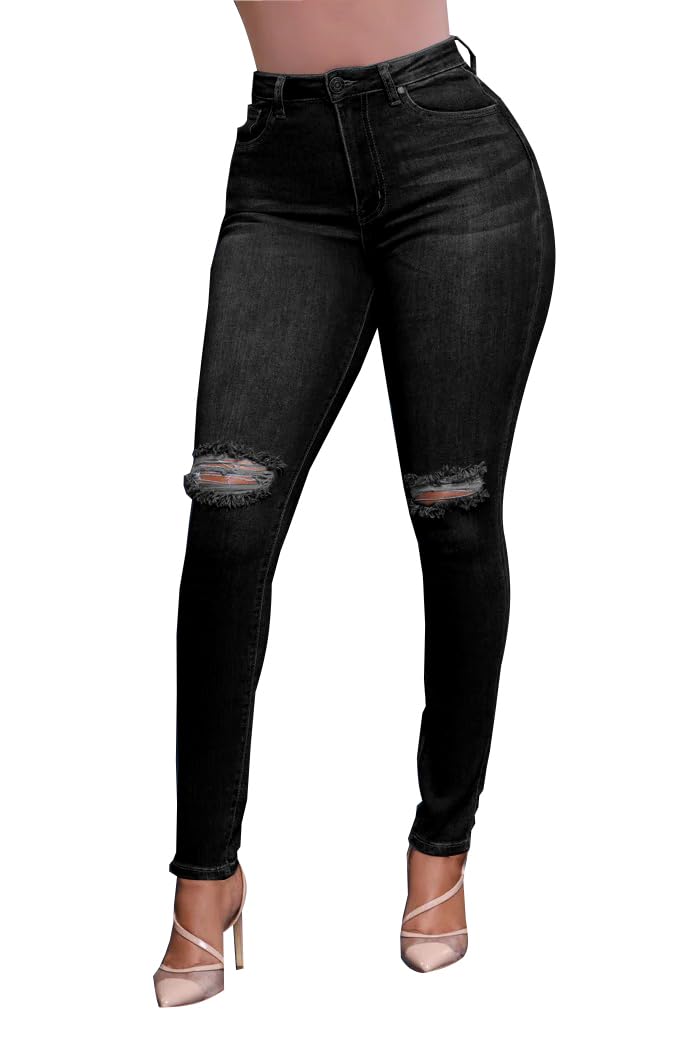 Skinny Jeans for Women Elastic High Waist Stretchy Classic Drawstring Slimming Jeggings Ripped Denim Trousers Pants