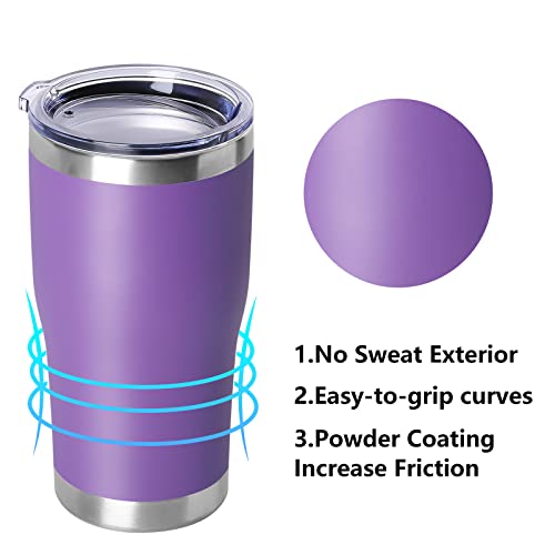 Domicare 20Oz Tumbler With Lid Stainless Steel Tumblers Bulk, Double Wall Vacuum Insulated Coffee Travel Mug Powder Coated Tumbler, Purple #TOP1