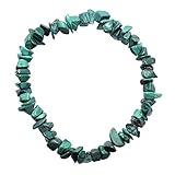 Zenergy Gems [1] CHARGED 7' Natural Malachite Crystal Chip Bracelet Tumble Polished Stretchy + Selenite Charging Heart Included (Radiates Light, Peace of Mind & Joy)