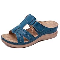 SMajong Sandalias de Punta Descubierta Mujer Mules Plataforma Moda Sandalia de Cuña Cómodos Zapatillas Sandalias de Vestir, A Azul, 41 EU