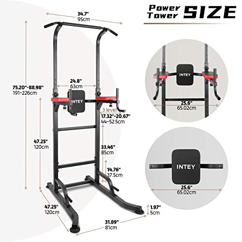 INTEY Power Tower Workout Dip Station Pull Up Bar for Home Gym Strength Training Fitness Equipment 2020 Newer Version