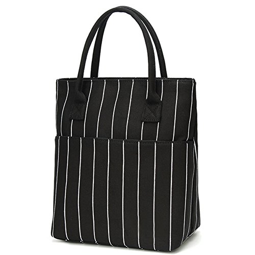 Heymoko Medium Insulated Lunch bag Stripe Durable Canvas Lunch Tote High Capacity Lunch