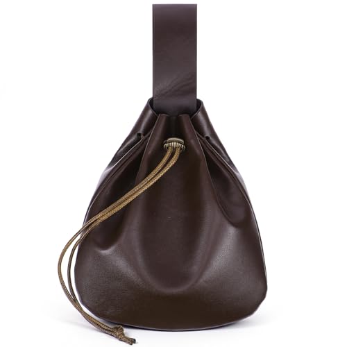 Leather Belt Pouch Vintage Leather Pouch Medieval Leathers Drawstring Pouches, Retro Renaissance Style Portable Belt Bag/Coin Purse/Dice Bag(Brown)