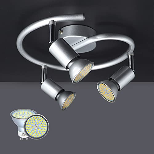 Plafonnier LED rotatif 3 x 6 W GU10 spots en spirale pour plafonds Chromé Cover