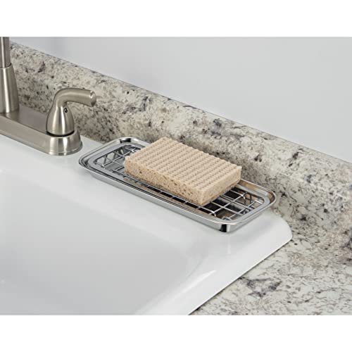 Mdesign 2-Piece Sponge Tray For Kitchen Sink - Soap Holder For Kitchen Sink With Drainer Rack - Counter Caddy Dish For Scrubber And Sponges - Unity Collection - Polished Stainless Steel #TOP1