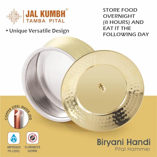 Image of Brass Royal BIRYANI Handi-(2.6 Litre) | Handcrafted Traditional Cooking Pot | Brass Lagan for Dum Biryani, Festive Cooking & Serving | Color - Gold