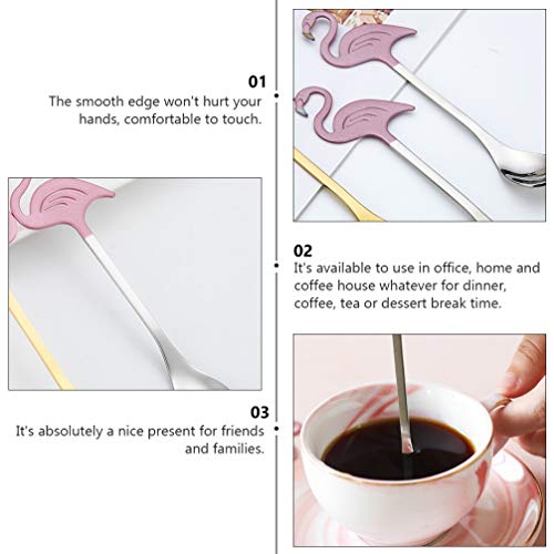 Colher de café de flamingo Cabilock 2 peças, alça comprida, colher de chá gelada, colher de aço inox