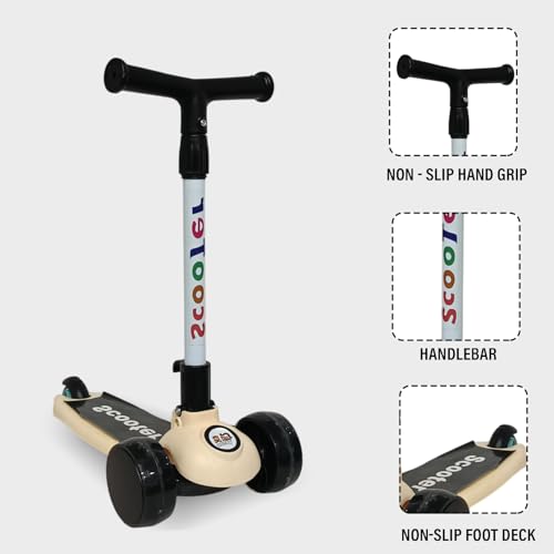 Image of NHR Smart Kick Scooter for Kids, 4 Adjustable Height Scooter, Foldable & Attractive PU Wheels with Rare Brakes for Kids Age Upto 2+ Years (NHR Scooter-009-2.0 Black)