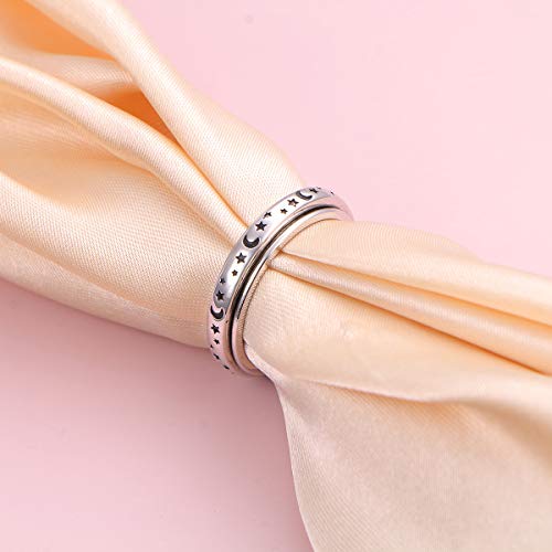 S925 Sterling Silver Spinner Fidget Anxiety Worry Relieving Boredom Adhd Autism Band Rings Moon Stars Jewelry Men Women #TOP3