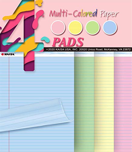 Kaisa Colored Legal Pad Writing Pads 8.5X11 Inch, Wide Ruled, 40 Sheets/Pad, 20Lb Colored Paper, Perforated Writing Pad With Sturdy Back (4 Pads), Ksu-5972 #TOP6