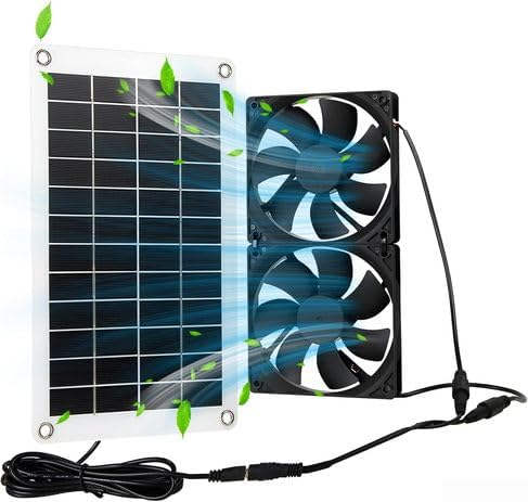 8W Solar Powered Exhaust Fan Kit with Dual 12V Ventilation Fans| IP65 Waterproof for Pet House Shed Greenhouse Cooling| No Wiring Required| Black