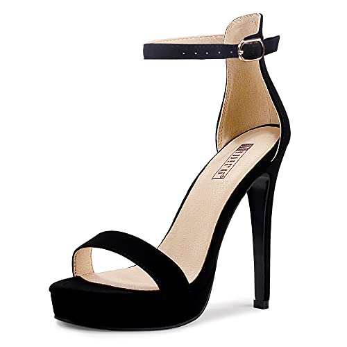 IDIFU Women's Stiletto High Heel Sandals Platform Open Toe Ankle Strap Dress Shoes for Women Bride Ladies in Wedding Bridal Party Homecoming (Black Nubuck, 8 M US)