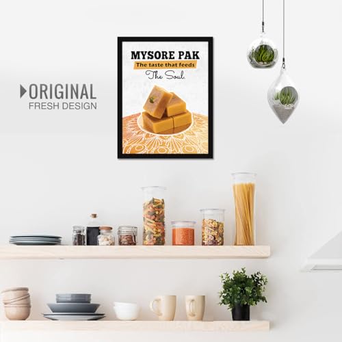 Image of Chaka Chaundh - Mysore Pak poster Sweets Mithai shop and confectionery store wall art framed quotes decor item - Restaurant cafe food Deserts poster frame decoration items - 14 X 11 inches