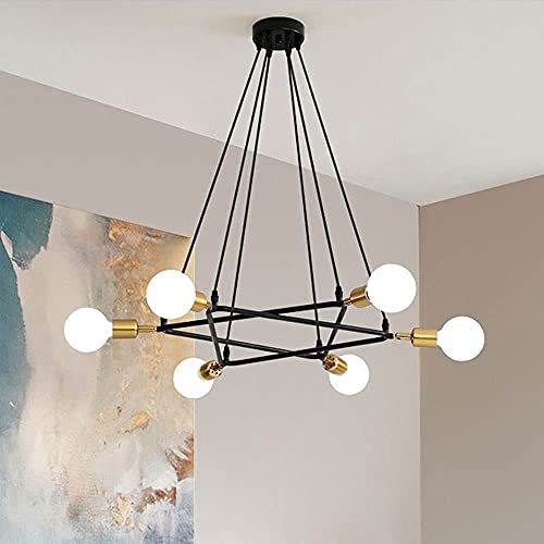 Lustre suspendu en métal pour îlot de cuisine et café - Luminaire réglable 6 lumières
