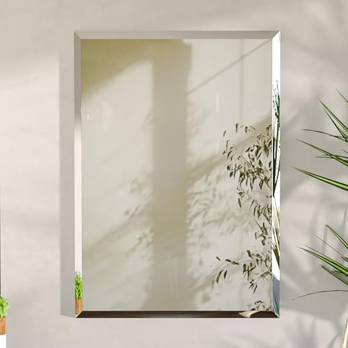 Artloge Espejo de Baño de Pared Biselado Decorativo sin Marco, Espejo Minimalista Rectangular de Vidrio Plateado para Comedor Salón, 40 x 50 cm