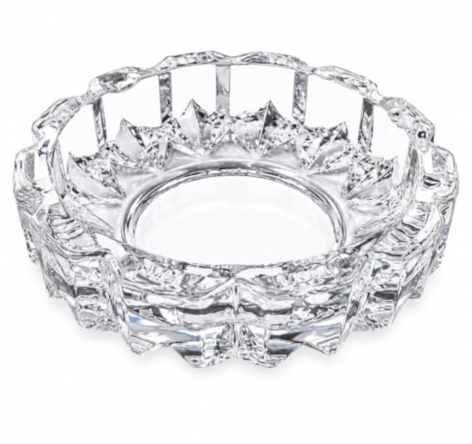 Clear Glass Ashtray with Decorative Crystal Design