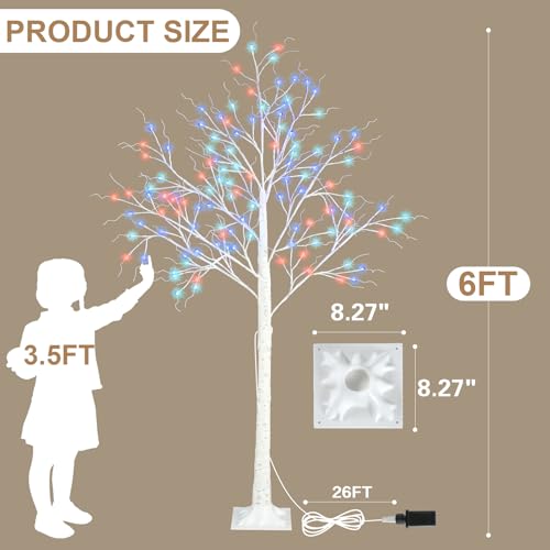 Fanshunlite Lighted Birch Tree, 6FT 18 Color Changing Lit Birch Halloween and Christmas with RGB Fairy Light, 120 LED with 8 Modes and Timer for Home Wedding Party Indoor Outdoor Decoration