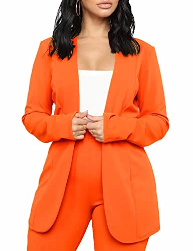 Women's Business Blazer Pant Suit Set For Work 2 Piece Outfits Orange Small #TOP2