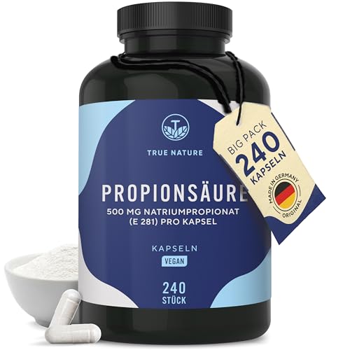 Propionsäure (Natriumpropionat) - 240 Kapseln (500mg) - Hochwertiger Rohstoff - Laborgeprüft - Vegan & Deutsche Produktion - TRUE NATURE