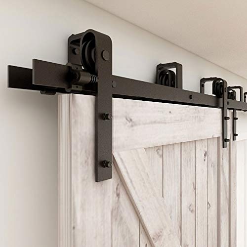 TSMST 7.5FT/228cm Bypass Double Porte Quincaillerie Coulissante de Grange en Bois Kit, Rail Porte Coulissante, Système de Rail kit Pour Portes Coulissantes Cover