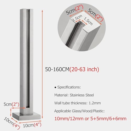 Poste de balaustrada de vidrio de acero inoxidable central, 85 cm 2