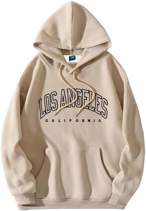 SXV 'LOS ANGELES-1’ Printed Cool Aesthetic Sweatshirt Hoodie (S, Cream)
