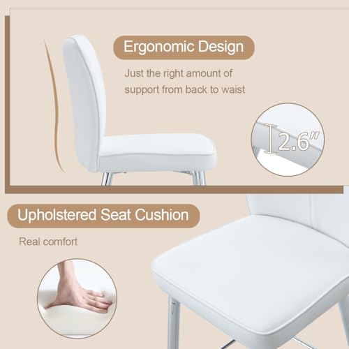 Image of Counter Height Bar Stools Set of 2,27''Kitchen Island Stools with Back,White Barstools with Sturdy Metal Legs,Modern Bar Stools Ideal for Kitchen Island Pub Cafe(Faux Leather-White)