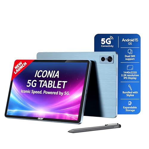 Image of Acer Iconia 5G Tablet with Stylus Pen| 11.45 inch90Hz IPS Display, MediaTek 8791T Processor, 8GB RAM + 128GB Storage, 16MP Rear+8MP Front Camera,Wi-Fi + 5G Volte, Android 15,BT 5.2, Slim Metal Body,Blue