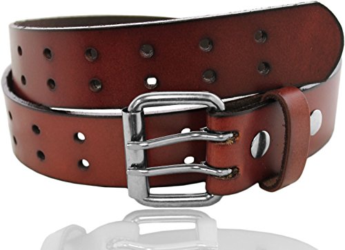 Eurosport Solid Rich Fashion Full Grain Leather Double Grommet Belt - GL083 - Brown Medium