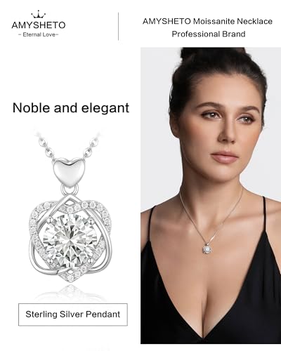 3-carat Moissanite S925 Silver Necklaces Gifts for Women with Heart Pendant,Gift for Girlfriend,Wife or Mother on Birthdays,Anniversary,Mother's Day,Valentine's Day,Christmas and other holidays3