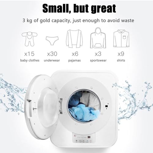 LSBHPPD Mini Wall-Mounted Fully Automatic Washing Machine with Hot Air Dryer, Underwear Washing Machine, 3KG Capacity, White/Green, Energy and Water Efficient - Image 5