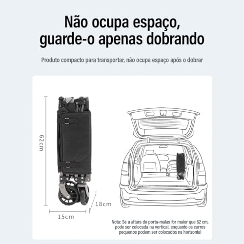 Carrinho Multiuso Dobravel Portátil Até 100kg para Transporte Carga, Camping, Jardinagem, Pet