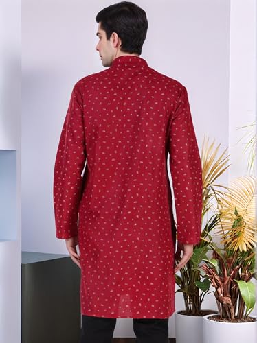 Image of SKAVIJ Mens Cotton Long Sleeve Tunic Printed Kurta