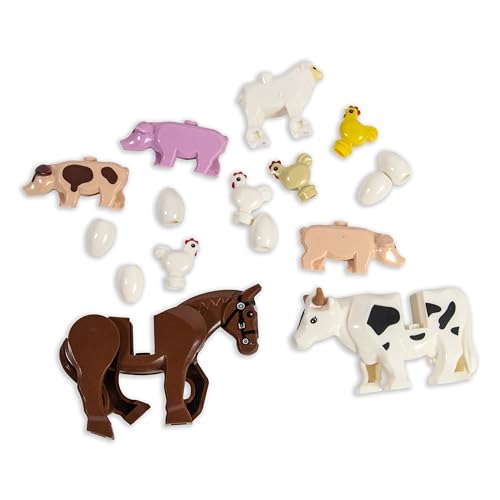 Brick Loot Farm Animal Toy Pack, 16 Building Block Accessories – Compatible with Lego Minifigures – Cows, Pigs, Chickens, Sheep, Horses, Eggs | Fun Set for Kids & Adults Age 6+ – Fits Major Brands