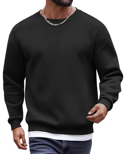 COOFANDY Men's Fleece Crewneck Sweatshirt Cotton Long Sleeve Pullover Casual Thermal Shirts